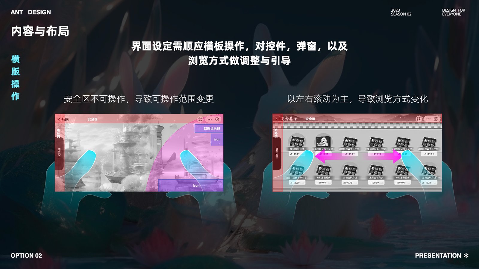 横版操作安全区与左右滚动浏览示意